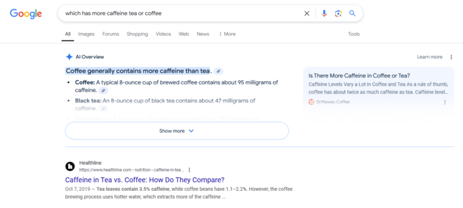 Google AI Overview appearance example