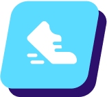 a blue square with a white icon of a shoe on it